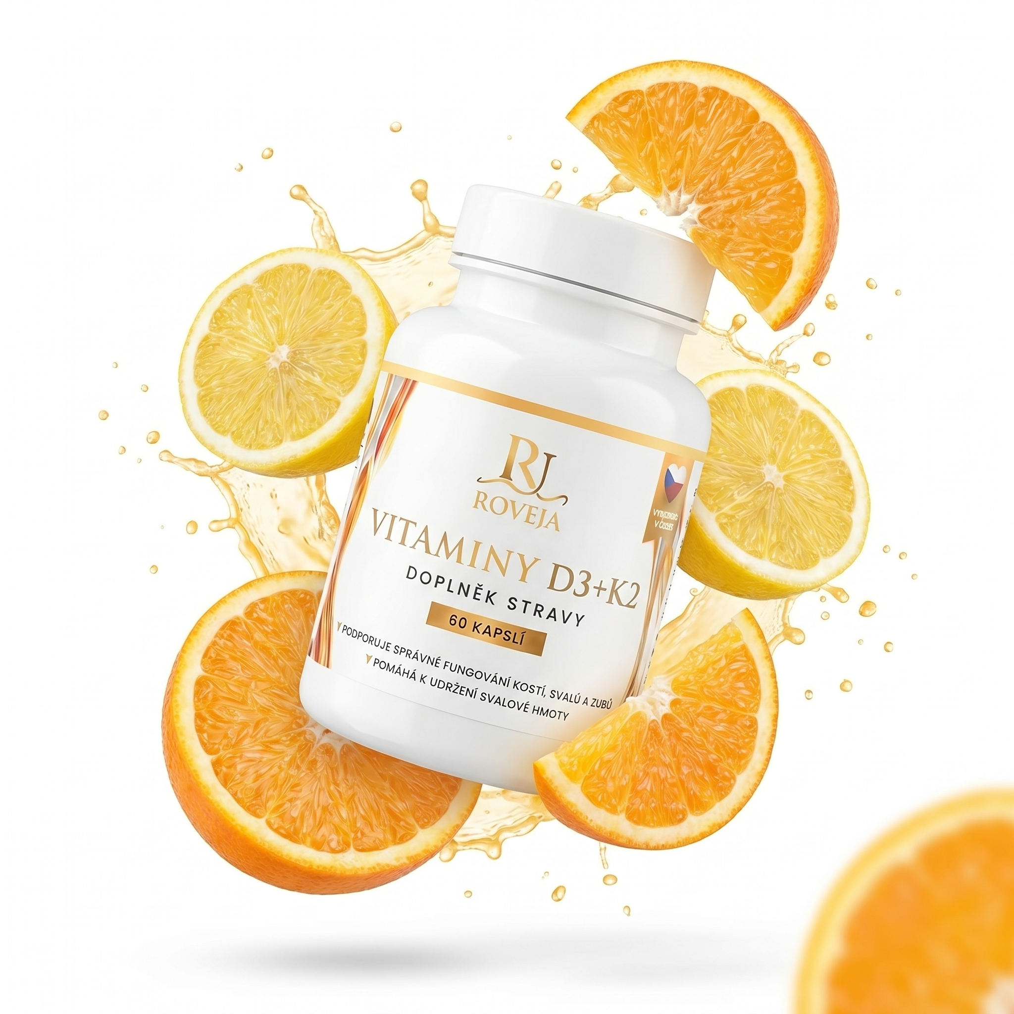 Doplněk stravy Roveja Vitaminy D3 + K2 s citrusy pro podporu imunity